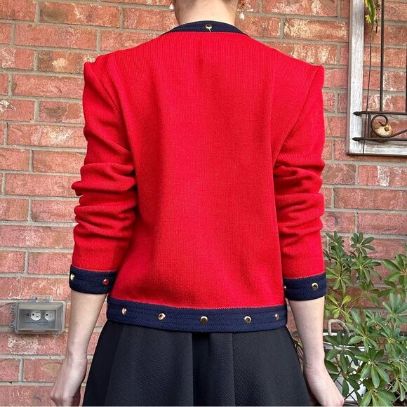 St. John Red Navy Zip Sweater Jacket Sz 2 Santana Knit Studded Preppy Office - Picture 8 of 13